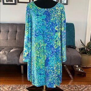 Lilly Pulitzer Teal and Blue Swirl long sleeve Dress size large